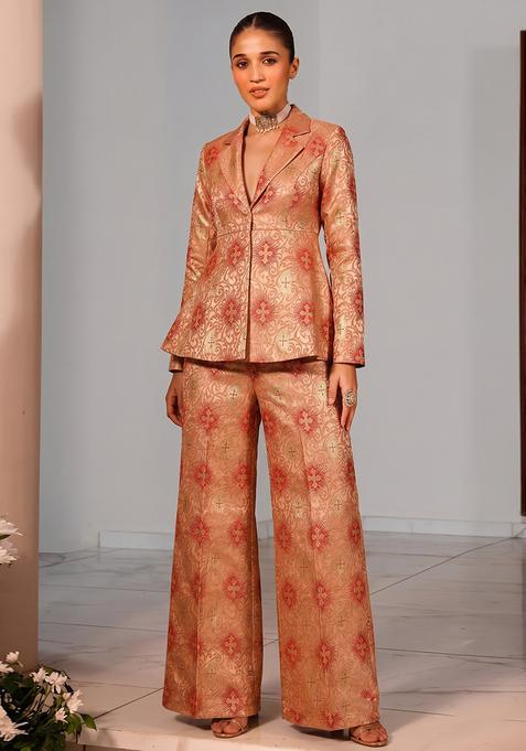 Peach Jacquard Silk Blend Fusion Set