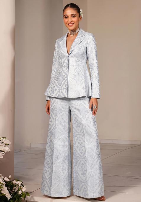 Sky Blue Jacquard Jacquard Brocade Fusion Set