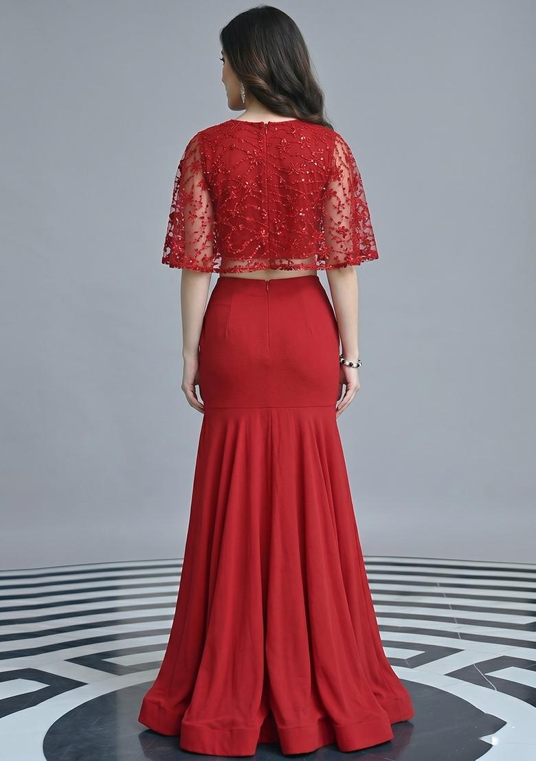 Red Lace Work Net Fusion Set - Indya