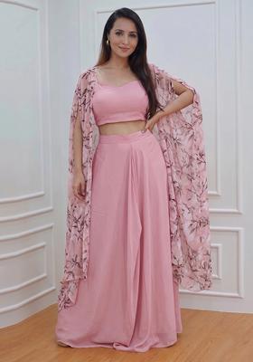 Baby Pink Printed Poly Blend Fusion Set