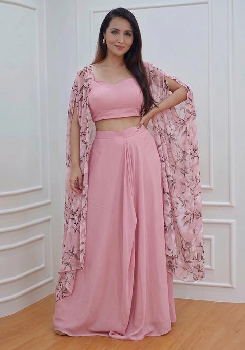 Baby Pink Solid Crepe Fusion Set