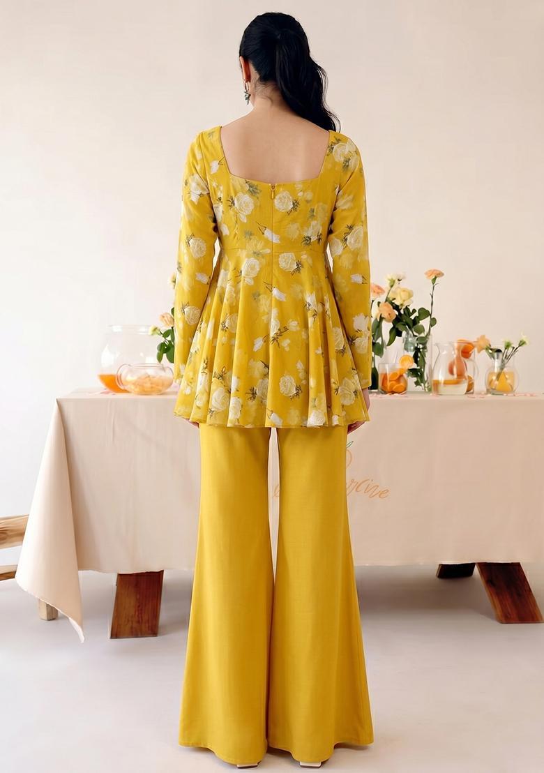 Mustard Printed Poly Blend Fusion Set - Indya
