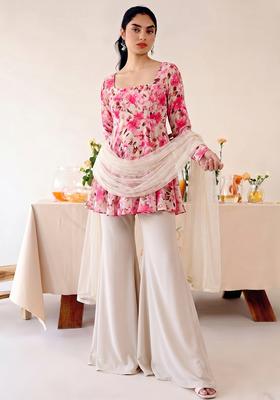 Rani Pink Printed Chiffon Fusion Set