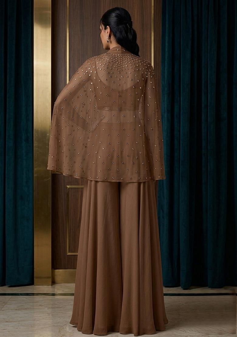 Chocolate Embroidered Handwork Fusion Set - Indya