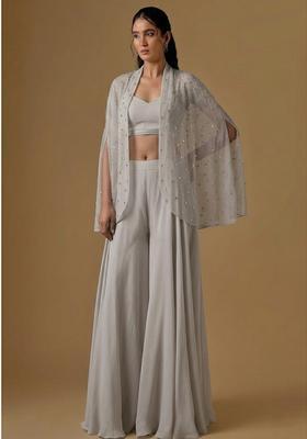 Temple Grey Embroidered Handwork Fusion Set