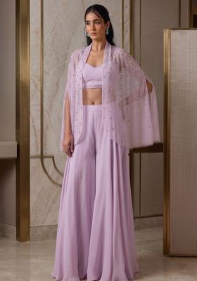 Lilac Embroidered Handwork Fusion Set