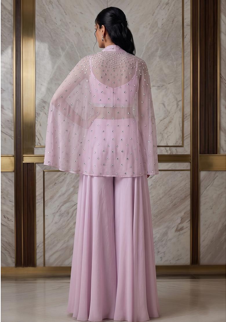 Lilac Embroidered Handwork Fusion Set - Indya