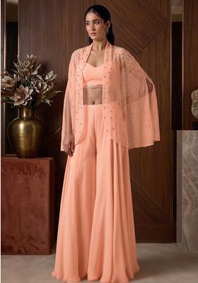 Peach Mousse Embroidered Handwork Fusion Set