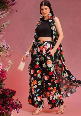 Black Printed Silk Fusion Set