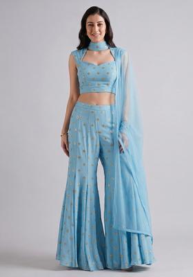 Sky Blue Sequin Georgette Sharara Set