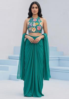 Green Printed Crepe Fusion Set