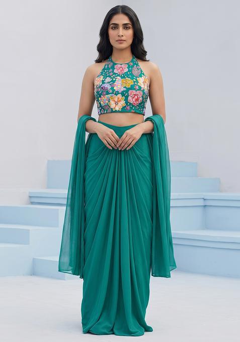 Green Printed Crepe Fusion Set