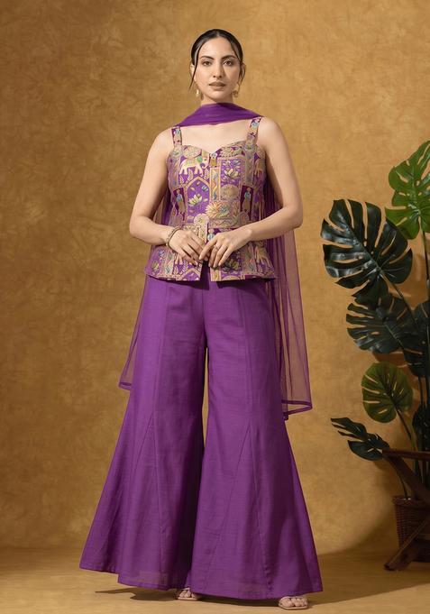Purple Silk Blend Zari Work Sharara Set