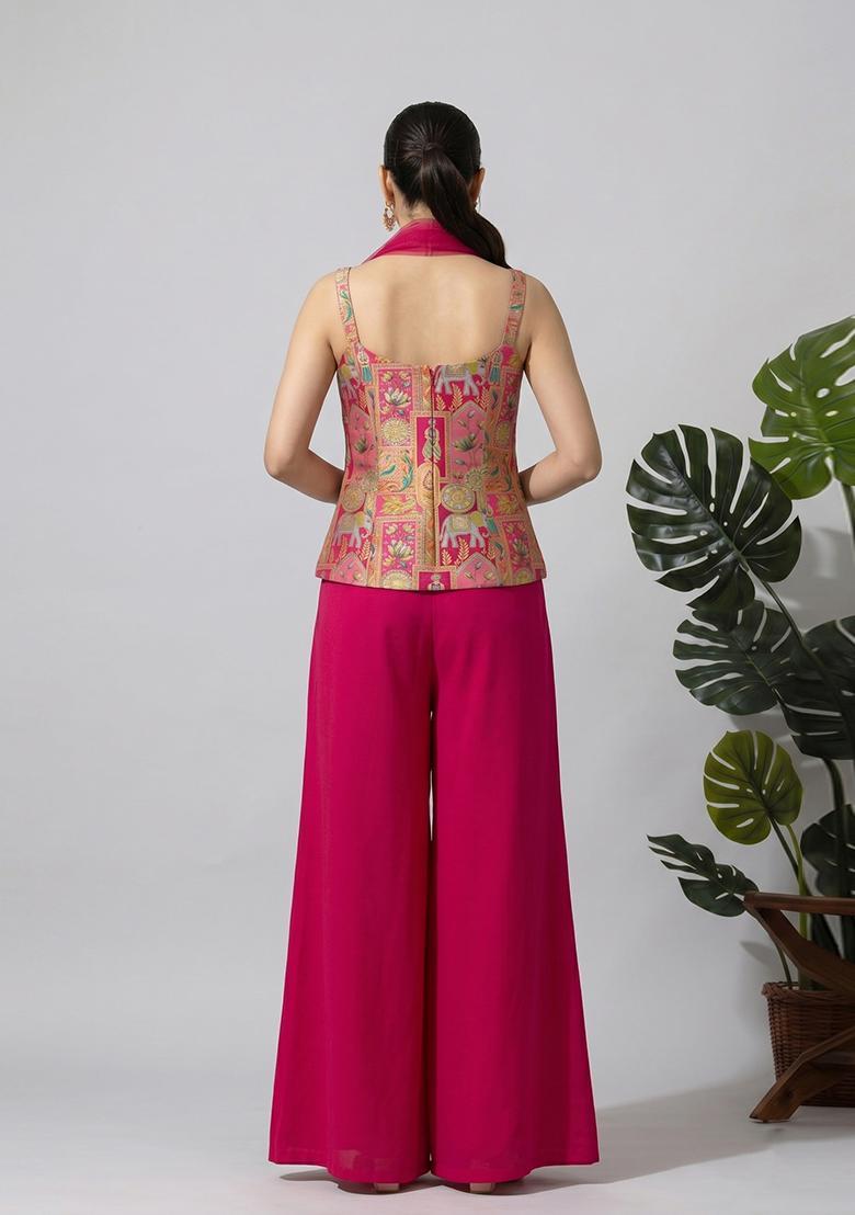 Rani Pink Jacquard Silk Sharara Set - Indya