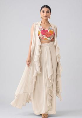White Printed Crepe Fusion Set
