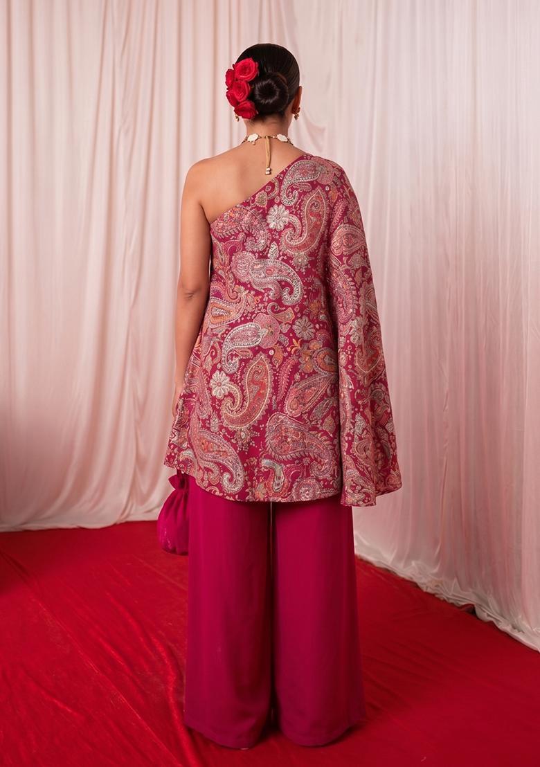 Rani Pink Printed Crepe Fusion Set - Indya