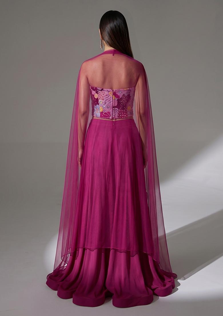 Rani Pink Printed Crepe Lehenga Set - Indya