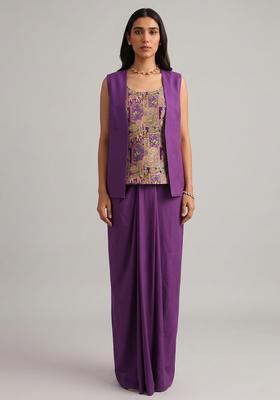 Purple Jacquard Silk Fusion Set