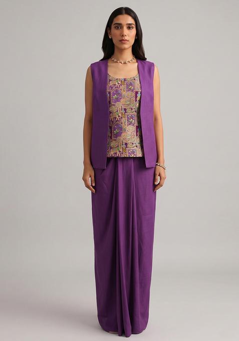 Purple Jacquard Silk Fusion Set