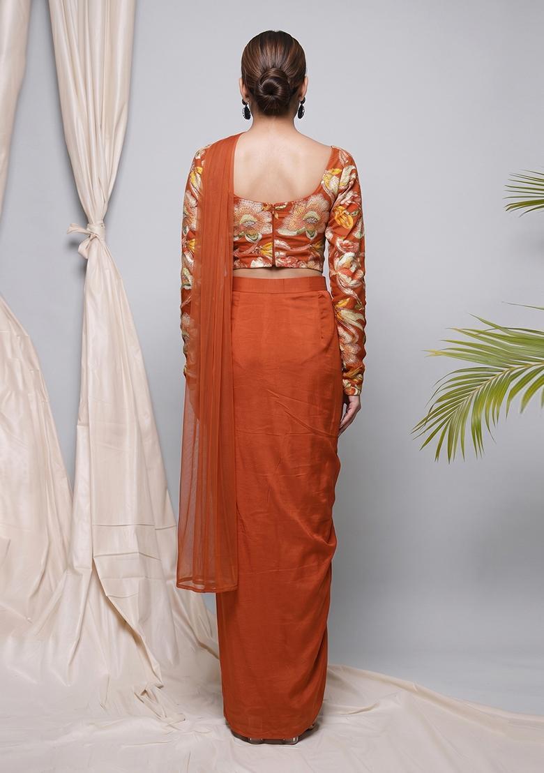 Rust Printed Chinon Fusion Set - Indya
