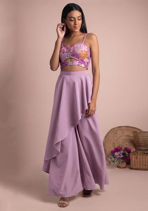 Lilac Silk Blend Embroidered Fusion Set