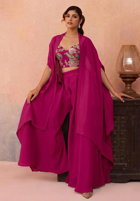 Rani Pink Embroidered Organza Fusion Set