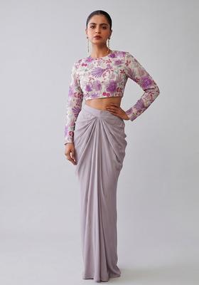 Lilac Printed Organza Fusion Set