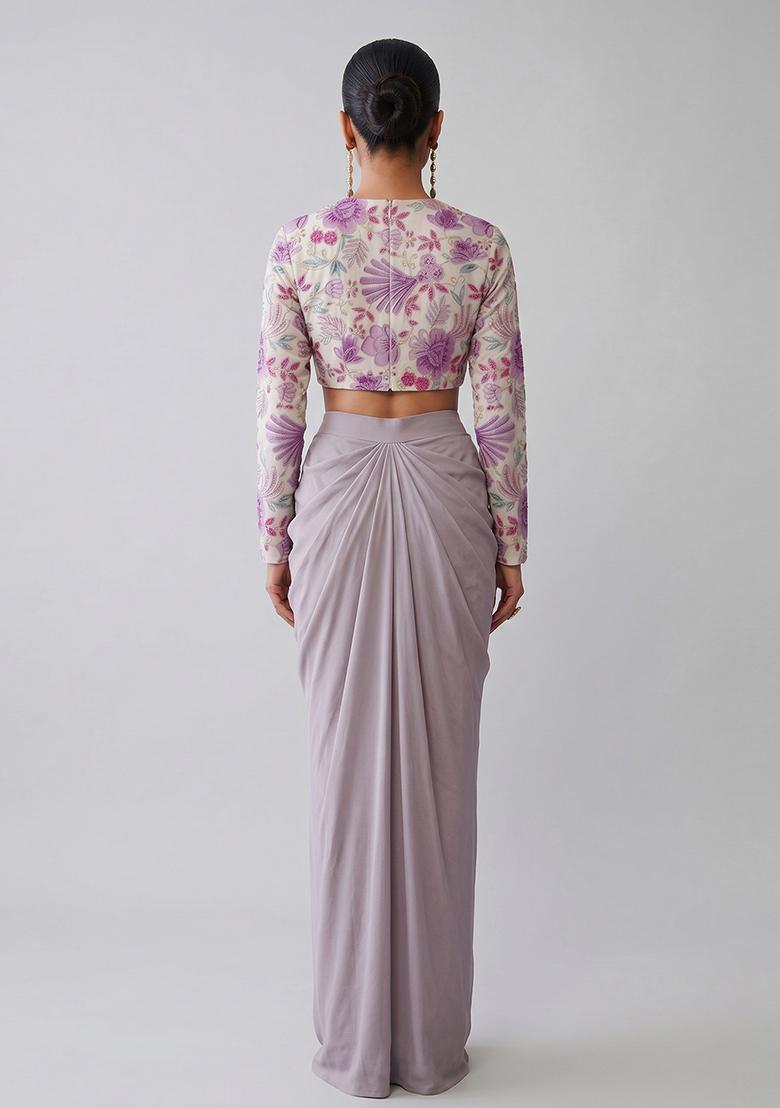 Lilac Printed Organza Fusion Set - Indya