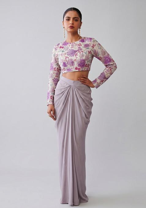 Lilac Organza Embroidered Fusion Set