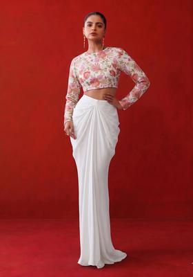 White Printed Organza Fusion Set