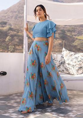 Sky Blue Printed Georgette Fusion Set
