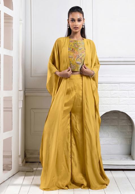 Mustard Printed Organza Fusion Set