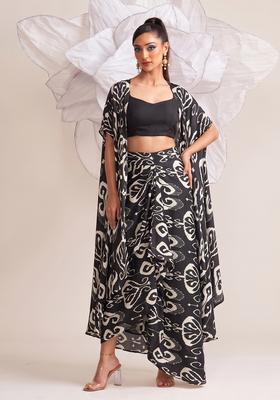 Black Printed Georgette Fusion Set