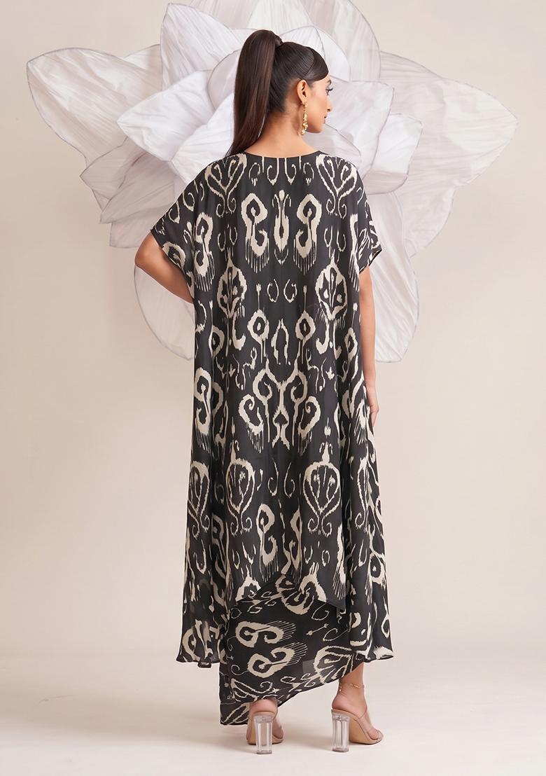 Black Printed Georgette Fusion Set - Indya