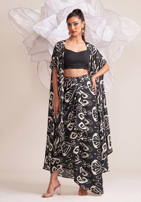 Black Printed Georgette Fusion Set