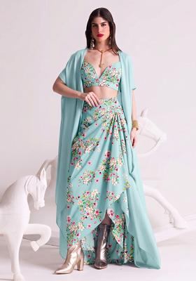 Sky Blue Printed Georgette Fusion Set
