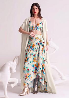 Off White Printed Muslin Fusion Set