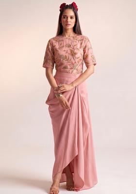 Dusty Rose Printed Organza Fusion Set