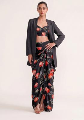 Black Printed Georgette Fusion Set