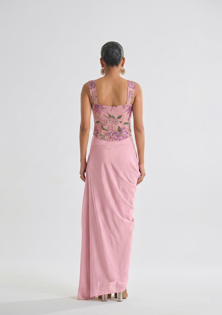 Onion Pink Printed Organza Fusion Set - Indya