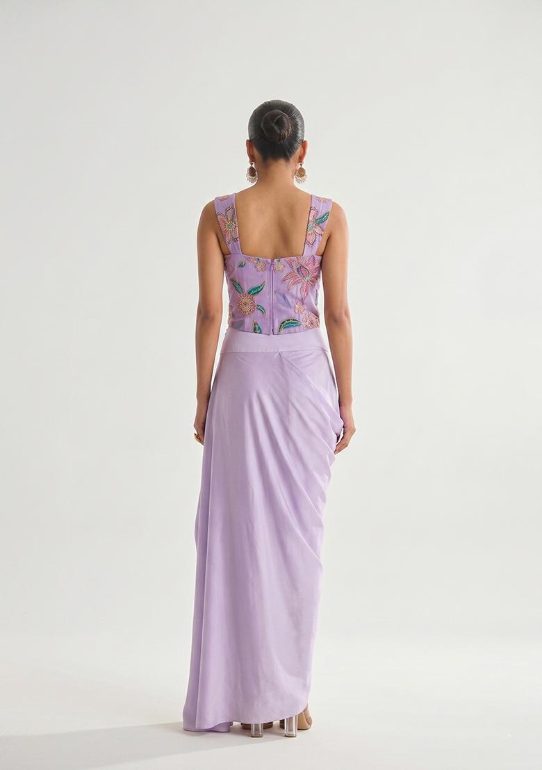 Lilac Printed Organza Fusion Set - Indya