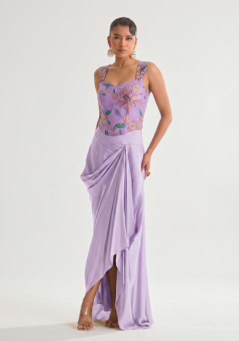 Lilac Printed Organza Fusion Set