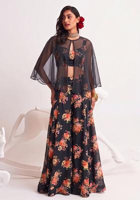 Black Printed Georgette Fusion Set