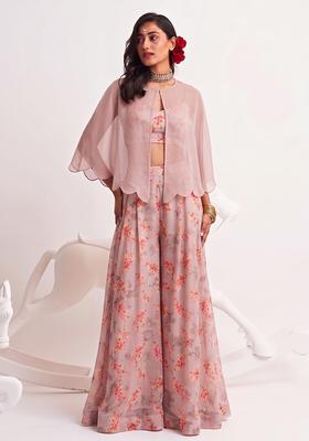 Dusty Rose Printed Georgette Fusion Set