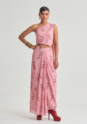 Baby Pink Printed Georgette Fusion Set