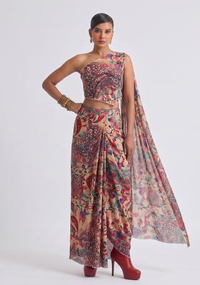 Multi Color Printed Georgette Fusion Set