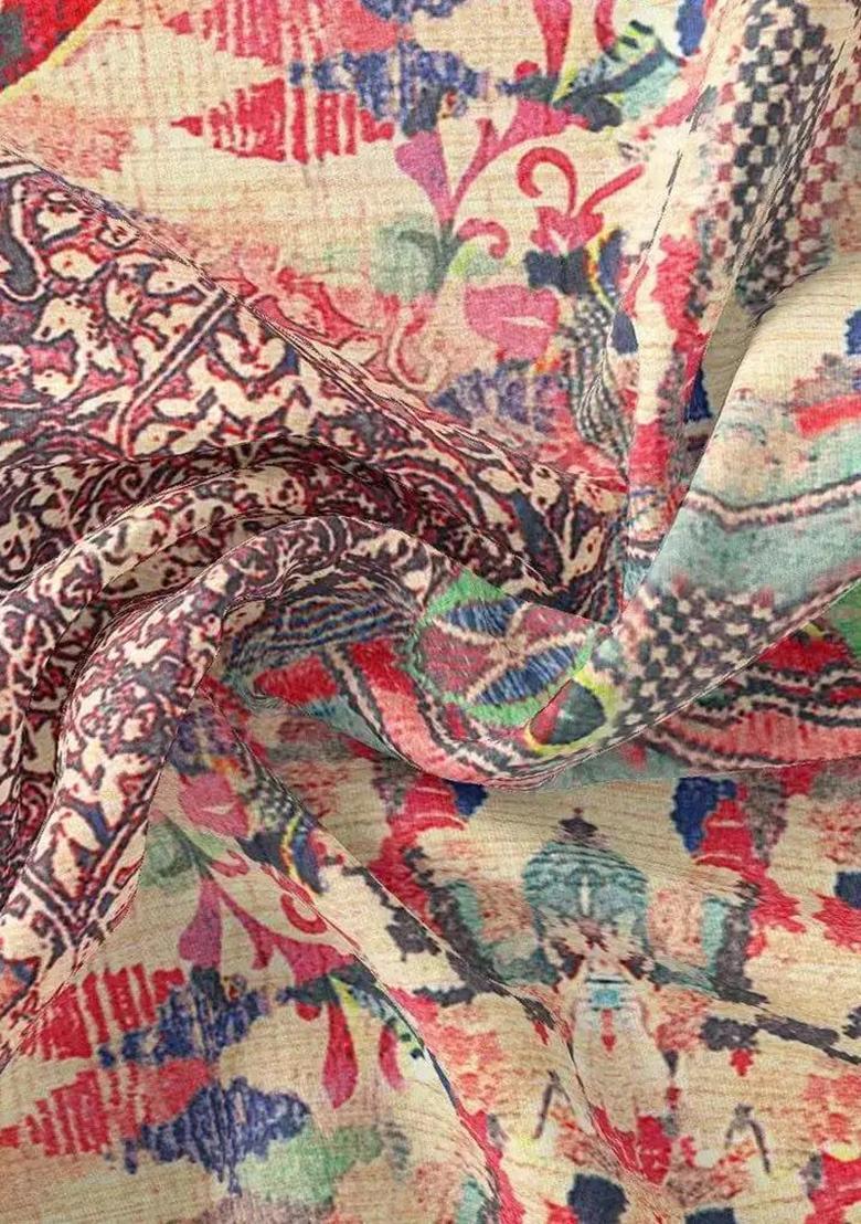 Multi Color Printed Georgette Fusion Set - Indya