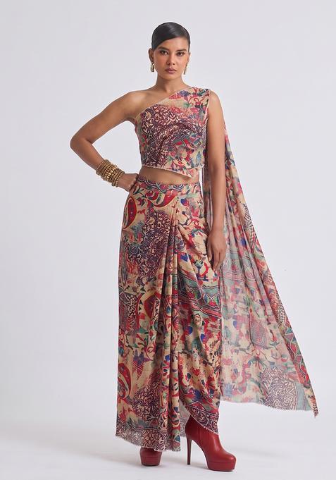 Multi Color Printed Georgette Fusion Set