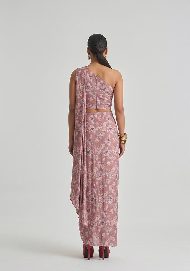 Antique Rose Printed Muslin Fusion Set - Indya