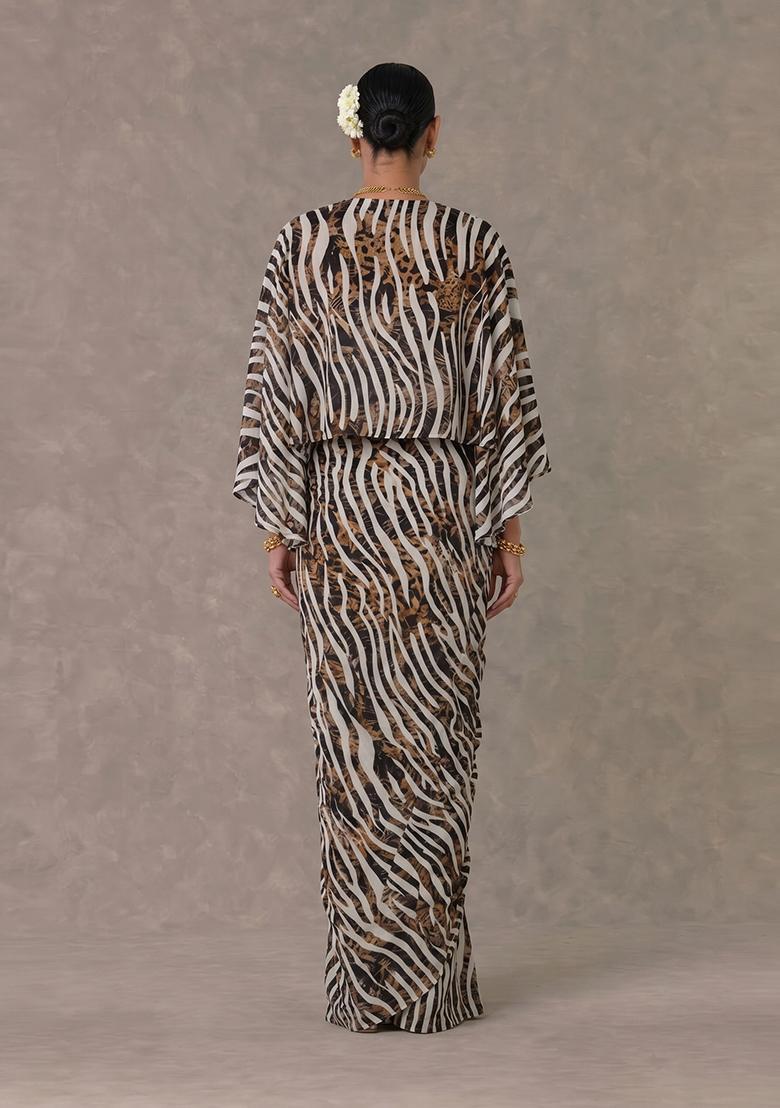 Grey Printed Georgette Fusion Set - Indya